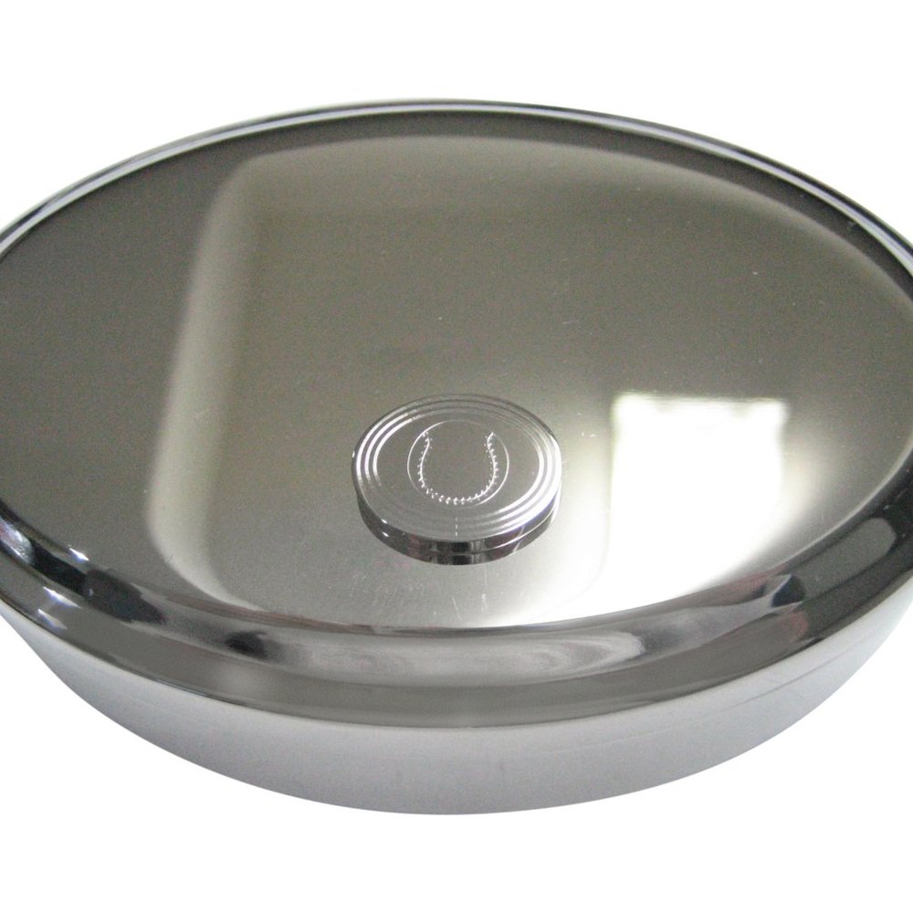 Etched Oval Baseball Oval Trinket Jewelry Box
